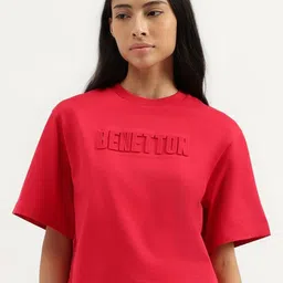 United Colors of Benetton Women Typography Drop-Shoulder Sleeves Pure Cotton T-shirt-picture-34