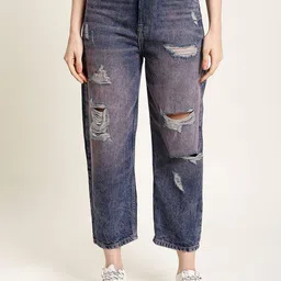 Bene Kleed Women Classic Relaxed Fit High-Rise Mildly Distressed Pure Cotton Jeans-picture-22