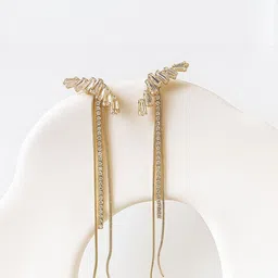 Vembley Korean Long Tassel Crystal Studded Earrings image 4