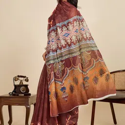 NIWAA Ethnic Motifs Zari Pure Linen Saree image 4