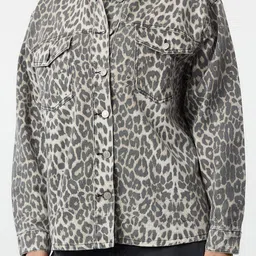 Trendyol Women Spread Collar Animal Printed Cotton Casual Tailored Jacket-picture-10