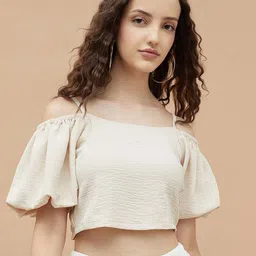 Ginger by Lifestyle Women Textured Puff Sleeve Crop Top-picture-22