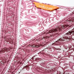 Indo Era Women Ethnic Motifs Printed Regular Thread Work Pure Cotton Kurta with Trousers image 2