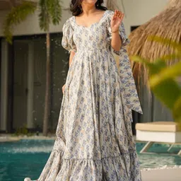 GLOSIA DESIGN Bohemian Printed Puff Sleeve Ruffled Fit & Flare Dress image 3