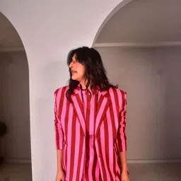 WHY SO BLUE Women Striped Denim Jacket with Patchwork image 2