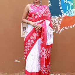 Pinkcity Trade World Women Red And White Pure Cotton Ethnic Jaipuri Hand Block Saree-picture-43