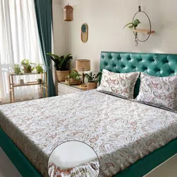 Myntra Elegant Homes Orange Floral Pure Cotton 400 TC Fitted King Bedsheet Set-2.7m X 2.7m-image-23