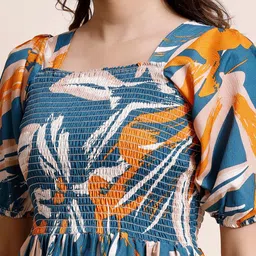 PTVIZE Floral Print Puff Sleeve Crepe Fit & Flare Midi Dress image 3