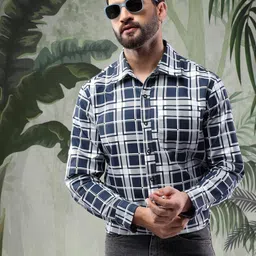 Kotty Men Tartan Checks Opaque Checked Casual Shirt-image-7