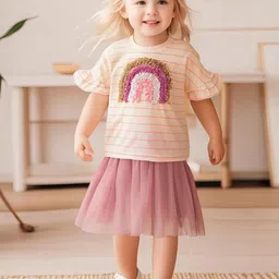 LULU & SKY Girls Printed Round Neck Pure Cotton T-shirt With Skirt-picture-27