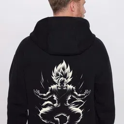 Moda Rapido Men Black Printed Hooded Ribbed Fleece Sweatshirt image 2