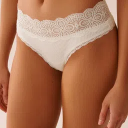 La Vie en Rose Women Lace Trimmed Ribbed Mid-Rise Thong Briefs-picture-24