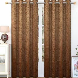 LUZDECOR Brown Printed Velvet 2 Pieces Long Door Black Out Eyelet Curtains 108"x84"-picture-44