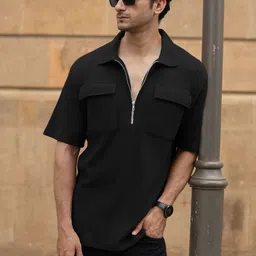 Powerlook Men Black Zipper Polo With Pockets-picture-15