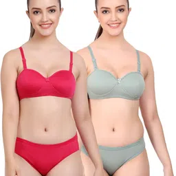 samvar Women Red,Green Cotton Bra Panty Set for Lingerie Set Undergarments Pack of 2-picture-12