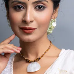 Look and Adorn Mother of Pearl Tiger Eye Necklace Set with Earrings-picture-37