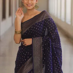 Shriyangan Ethnic Motif Woven Design Zari Pure Silk Kanjeevaram Saree image 3