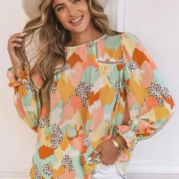 StyleCast Orange-Coloured Abstract Printed Bell Sleeves Top-picture-22