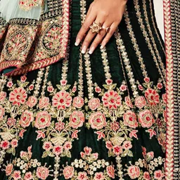 ETHNIC PLUS Embroidered Velvet Semi-Stitched Lehenga With Unstitched Blouse & Dupatta image 2