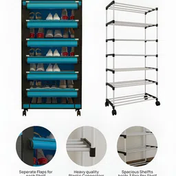 Fabura Blue & Black 6-Layers Shoe Rack With Wheels image 4