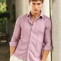 Campus Sutra Self Design Spread Collar Long Sleeves Shirt-image-60