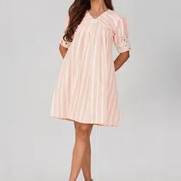 Bindigasm Striped Puff Sleeve A-Line Dress image 5