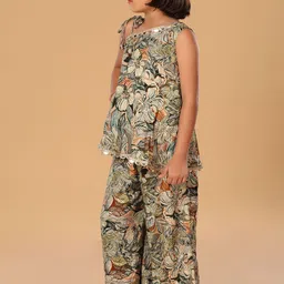 The Mini Trunk Girls Floral Printed Square Neck A-Line Kurti With Palazzos image 2
