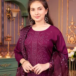 BAESD Girls Embroidered Round Neck Beads & Stones Pure Cotton Straight Kurta-picture-23