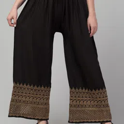 FAMBEE Women Embroidered Flared Knitted Palazzos-image-75