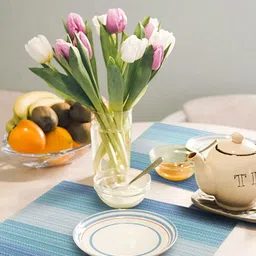 TIED RIBBONS 6-Pcs Blue & Grey Striped Dining Table Placemats image 3