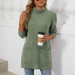 HERE&NOW Women Green Longline Pullover-picture-30