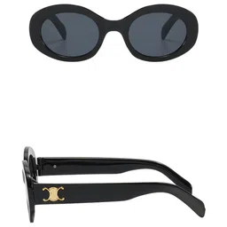 OUDI Women Grey Lens & Black Oval Sunglasses with image 2