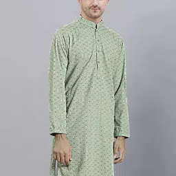 SG LEMAN Men Ethnic Motifs Embroidered Straight Khadi Kurta image 3