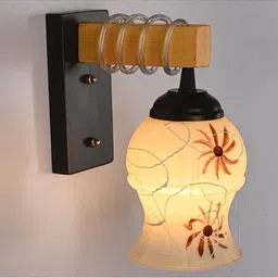 1ST TIME Brown & White Printed Wood Traditional Wall Lamp image 4