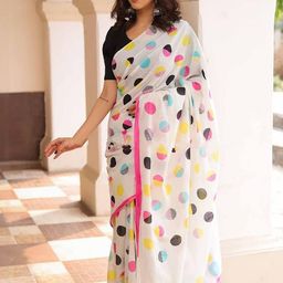 Suha White Pure Cotton Printed Block Print Sarees-picture-5