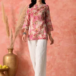 HARIKS Printed Round Neck Tunic With Trousers Co-Ords-picture-24