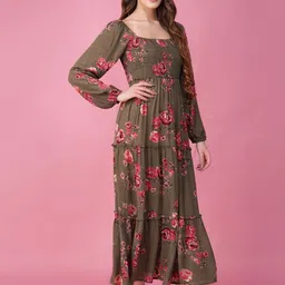 HERE&NOW Floral Print Crepe Fit & Flare Maxi Dress image 4