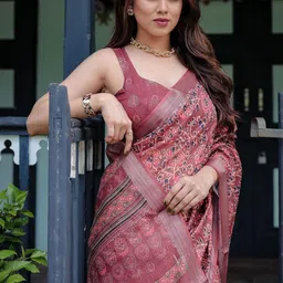 ALMAARI FASHION Floral Pure Linen Banarasi Saree image 3