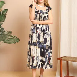 Aawari Women Abstract Printed Off-Shoulder Fit & Flare Maxi Dress-picture-21