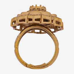 Kushal's Fashion Jewellery Victorian-Plated Kundan-Studded Adjustable Finger Ring image 4