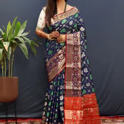 amirat Ethnic Motifs Woven Design Zari Pure Silk Patola Saree image 4