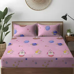 WEAVE AND DECOR Pink Conversational 300 TC Bedsheet with 2 Pillow Covers-picture-25