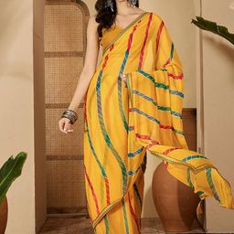 Sangria Yellow Poly Georgette Printed Sarees-picture-27