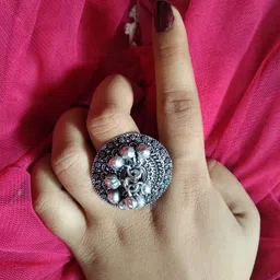 gurjari jewellers Silver-Plated Beaded Adjustable Finger Ring-picture-32