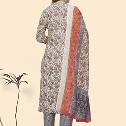 KALINI Ethnic Motifs Printed Mandarin Collar Pure Cotton Kurta With Trousers & Dupatta image 2