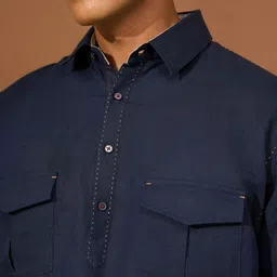 VIVEK KARUNAKARAN Shirt Collar Long Roll-Up Sleeves Linen Pathani Kurta image 2