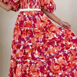 bebe Floral Printed Off-Shoulder Flutter Sleeve Fit & Flare Midi Dress image 2