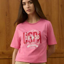 U.S. Polo Assn. Women Typography Printed Pure Cotton Boxy T-shirt-image-66