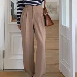 FNOCKS Women Comfort Loose Fit High-Rise Pleated Trousers-image-72