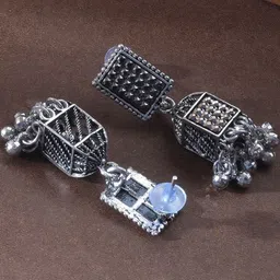Niska Ghungroo Beaded Oxidised Square Shaped Jhumkas image 4